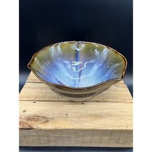Bill Campbell Bowl Footed Tulip Drip Glaze 9"D X 4"T